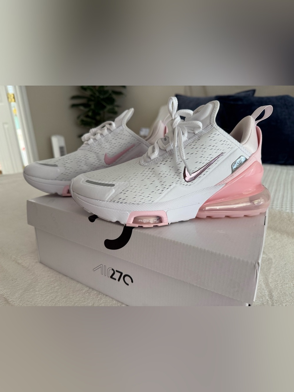 Nike Air Max 270 Women’s Sneakers - White with Pink Accents
